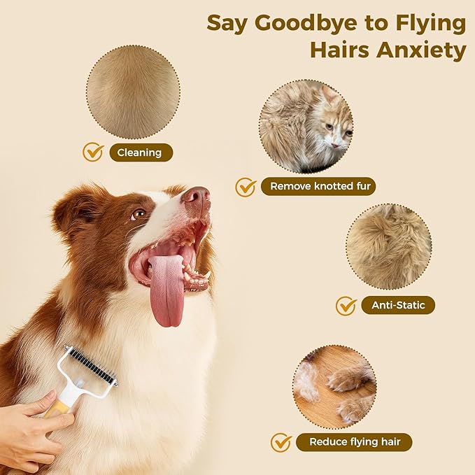 Undercoat Rake for Dogs & Cats, Double-Sided Deshedding Dematting Tool with Spray Bottle, Extra-Wide Dog Brush for Shedding, Reduce Flying Hair, Effectively Remove Tangles, Knots and Mats