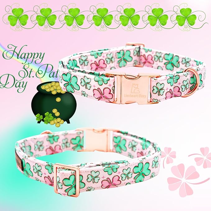 Lionheart glory St. Patrick's Day Dog Collar with Flower Dog Collars for X-Small Dogs, Heavy Duty Green Collars Lucky Clover Shamrock Dogs Collar Flower Puppy