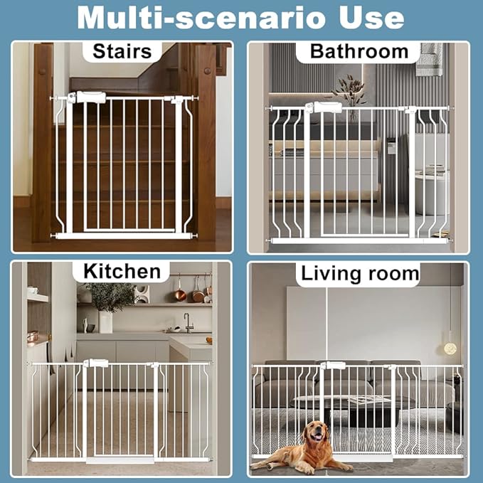57.5-62" Extra Wide Baby Gate for Doorways,30" Tall Double Lock Mechanism Metal Dog Gate Pressure Mount，Automatic Closing Child Safety Gate,White