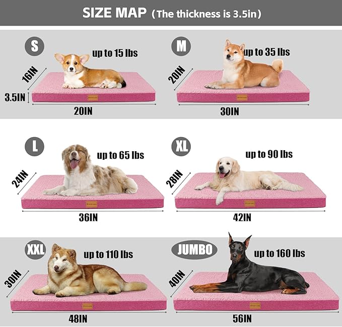 Patas Lague Orthopedic Dog Bed Medium Size Dog 30''X20'', Soft Comfortable Waterproof Egg Crate Foam Medium Pet Crate Beds Mat with Removable Washable Cover and Non-Slip Bottom, Hot Pink