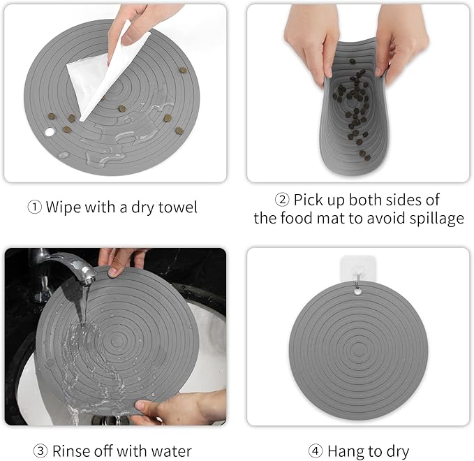 Ptlom Pet Food Mat for Dog and Cat Placemat 2 Pcs, Mat for Prevent Food and Water Overflow, Suitable for Medium and Small Pet, Silicone, 9.5"* 9.5"