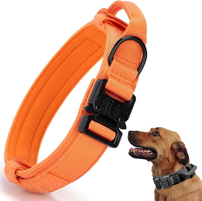 Tactical Dog Collar, Adjustable Military Training Nylon Dog Collar with Control Handle and Heavy Quick-Release Metal Buckle for Small Medium Large Dogs, Orange S