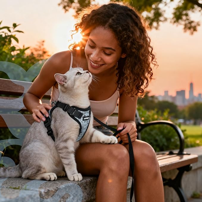 rabbitgoo Cat Harness and Leash for Walking, Escape Proof Soft Adjustable Vest Harnesses for Cats, Easy Control Breathable Reflective Strips Jacket, Doodle Gray,XXS