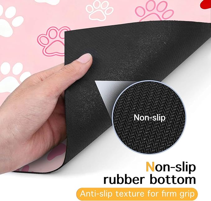 Puppy Paw Print Pet Feeding Mat 24x16 Inch Cute Pet Feeding Area Mat Pet Food Mat Pet Mats for Food and Water Dog Mat for Food and Water Indoor Feeding Corner Kitchen Floor Decor