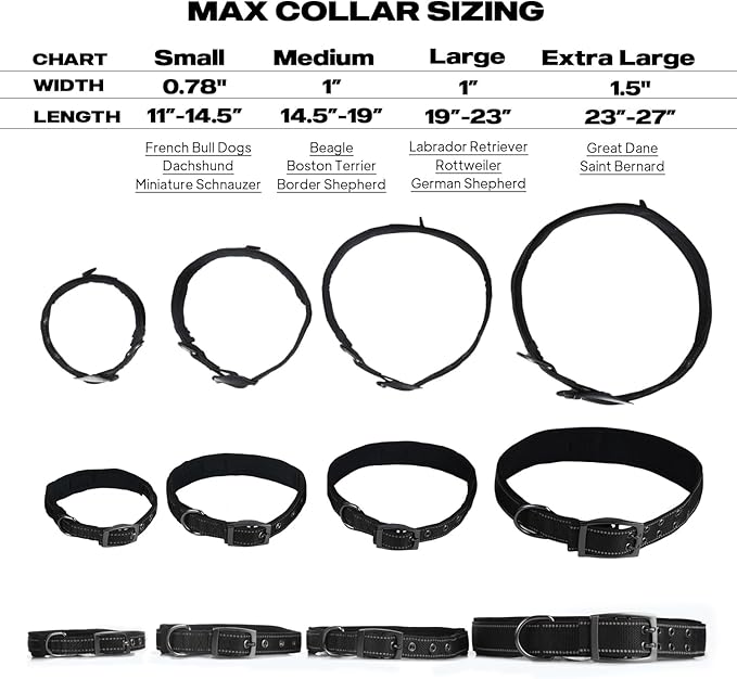 PetiFine Dog Collar for Large Dogs, Neoprene Padded and Adjustable, Reflective Wide Heavy Duty Pet Collars with Durable Metal Belt Buckle for Walking, Black, L
