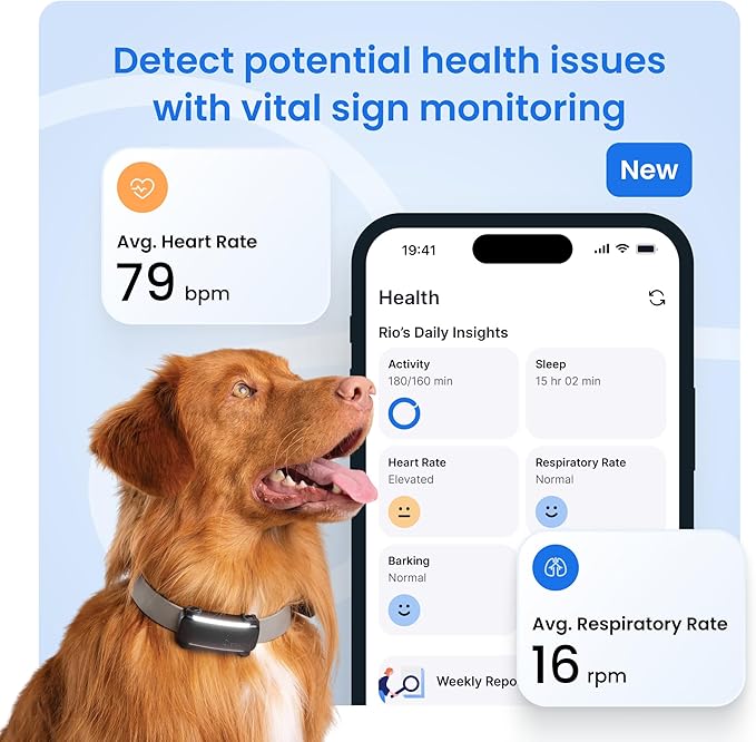 Tractive Smart Dog GPS Tracker | Live Pet Tracker with Virtual Fence | Vital Signs Monitoring of Heart & Respiratory Rate | Bark Monitoring | Dog Collar Attachment (Brown)