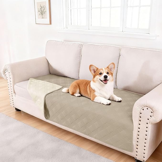 hyha Waterproof Dog Blanket, Reversible Pet Bed Blanket, Soft Sofa Couch Cover for Dogs Washable, Waterproof Pet Couch Covers for Sofa Puppy Cats Furniture Protector(40"x70", Taupe/Beige)