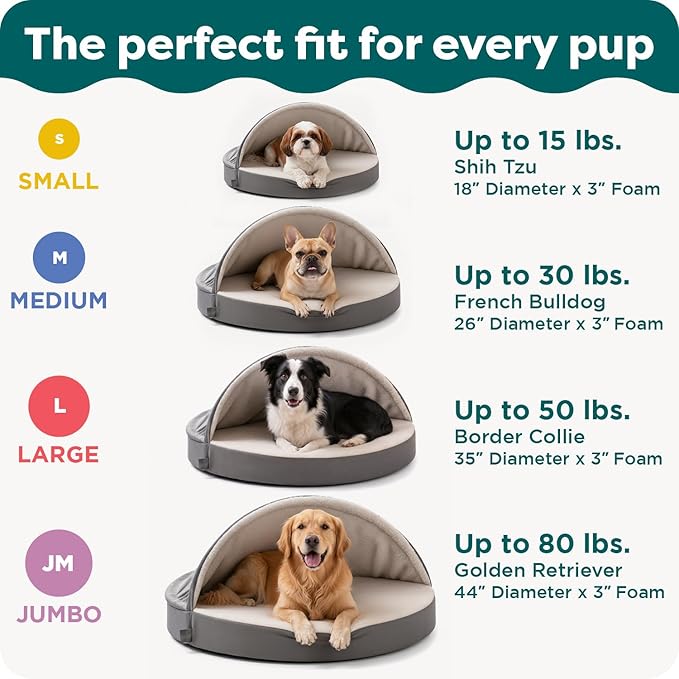 FurHaven Round Orthopedic Dog Bed for Medium Dogs, Egg Crate with a Solid Orthopedic Foam Base with Attached Blanket Hood and Removable Washable Cover, Medium, Sherpa & Suede Snuggery, Espresso