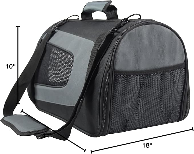 EliteField Deluxe Soft Pet Carrier (3 Year Warranty, Airline Approved), Multiple Sizes and Colors Available (18" L x 10" W x 11" H, Black+Gray)