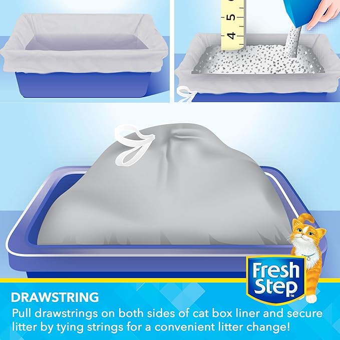 Fresh Step Jumbo Drawstring Cat Litter Box Liners, Unscented Heavy Duty Kitty Litter Bags for X-Large Oval or Rectangle Pans, Helps Contain Mess, Easy Lift Out Cleanup, 36 x 19 in, 15 Count