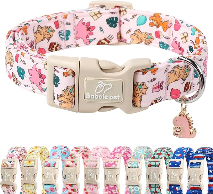Cute Dinosaur Dog Collar, Adjustable Pink Dino Dog Collars for Giant Large Dogs, Lightweight Quick-Release Buckle Birthday Collar for Boy&Girl Dogs XL