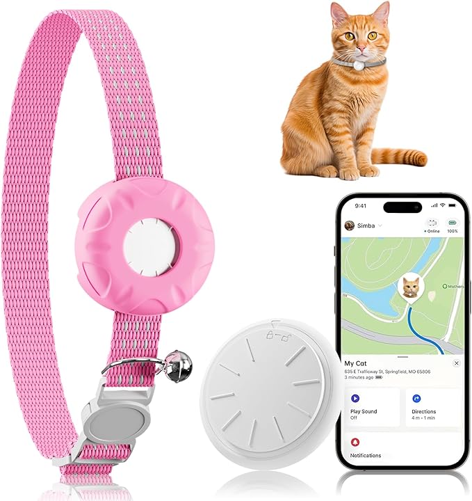 Cat Tracker, Lightweight Pet Tracker for Cats, Cat GPS Tracker Compatible with Apple Find My App(Only iOS), Real-Time Tracking, Precise Positioning, No Monthly Fee