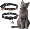 EXPAWLORER Cat Collar for Girl Boy- Adjustable Leather Pet Collar with Safety Elastic Belt,Personalized Punk Accessories Buckle Collars with Bell & Durable D-Ring,Red Diamond Sunflower
