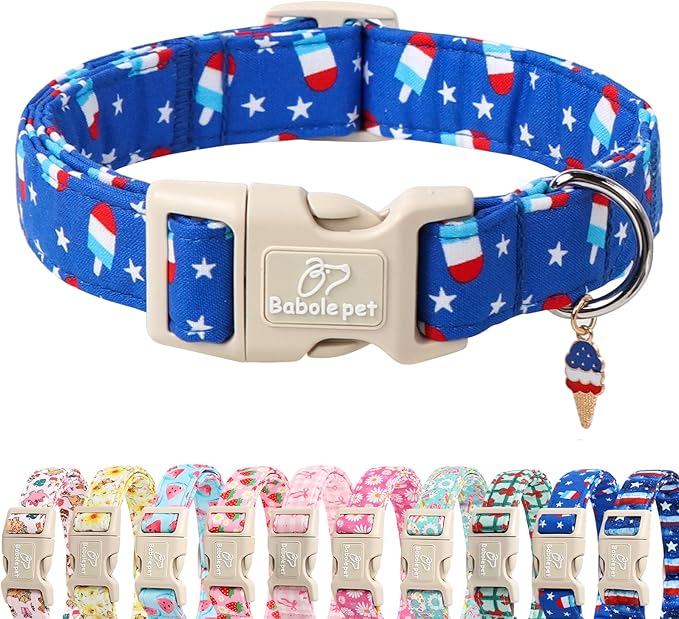 4th of July Dog Collar, Summer Popsicle Patriotic Dog Collars for Puppy Small Dogs, Adjustable Lightweight Quick-Release Buckle Collar for Boy&Girl Dogs XS