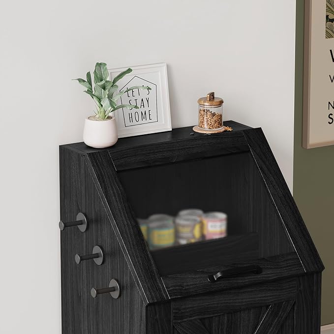 Dog Feeding Station with Storage Cabinet and 2 Elevated Dog Bowls, Hidden Pet Food Storage Organizer for Dog &Cat,Modern Dogs Furniture (Black)
