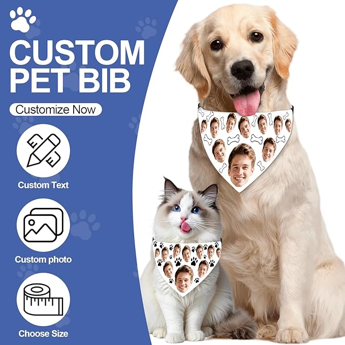Funny Personalized Dog Bandana Custom Face Design, Custom Dog Bandana with Name, Pet Scarf for Small Medium Large Dogs Personalized Pet Accessories (Funny Style, Large)