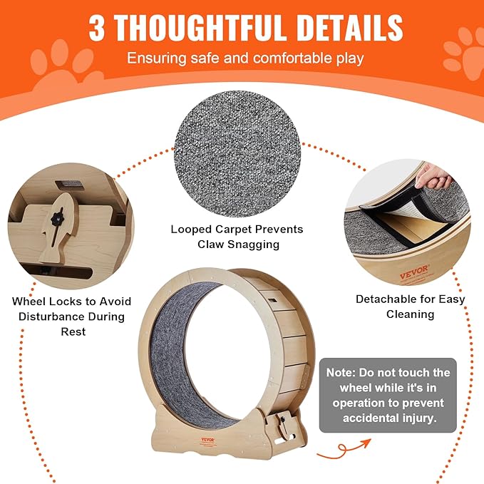 VEVOR Cat Exercise Wheel, Large Treadmill Wheel for Indoor Cats, 29.5 inch Wheel with Detachable Carpet and Cat Teaser for Running/Walking/Training, Suitable for Most Cats