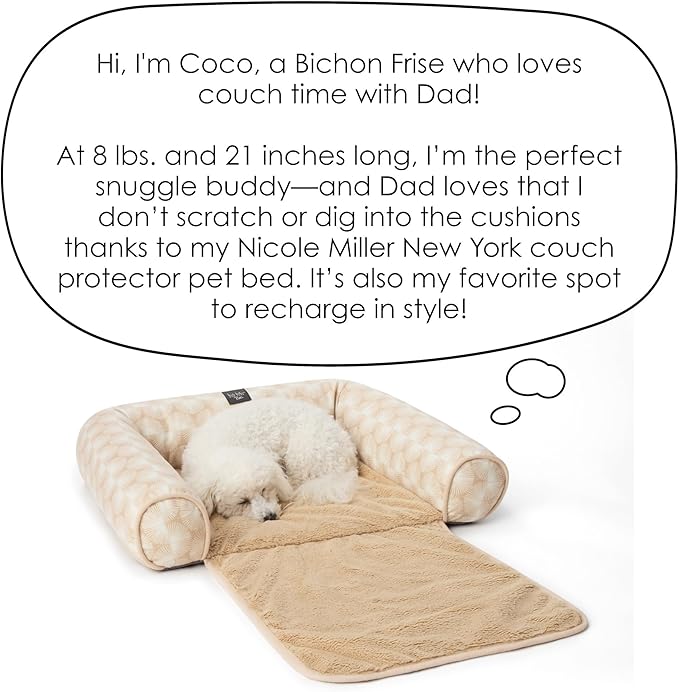 Nicole Miller New York PET Kendall Fluted Geo Cozy Couch Protector Pet Bed, Cozy & Calming, Non-Slip Bottom, Machine Washable, Taupe, Large 40"x23"x4"