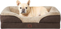 EHEYCIGA Orthopedic Dog Bed for Medium Dog, 30x20x6.5 Inch Memory Foam Dog Couch Bed with Sides, Waterproof Liner & Washable Removable Cover, Bolster Pet Sofa, Brown