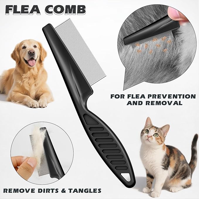3PCS Pet Grooming Rake & Metal Comb & Flea Comb for Cats and Dogs, Double-Sided Dematting Tool, Extra-Wide Deshedding Dog Brush for Long Hair to Effectively Remove Tangles, Knots and Mats (Purple)