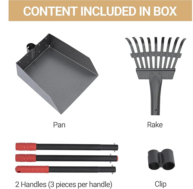Heeyoo Dog Pooper Scooper, Dog Poop Tray and Rake Set, Pet Waste Removal Scoop with Long Adjustable Sectional Stainless Handles