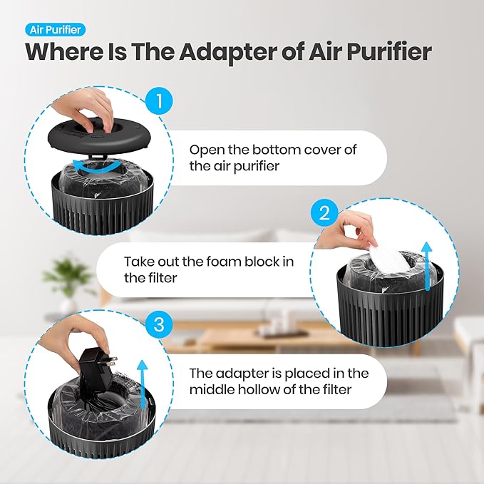 Air Purifiers for Bedroom Home for Smoke Pet Dander Odors, Air Purifier with Sleep Mode Small Air Purifier with Fragrance Sponge for Bedroom Office, Blue Ambient Light, 23dB Quiet, 2 Pack Black