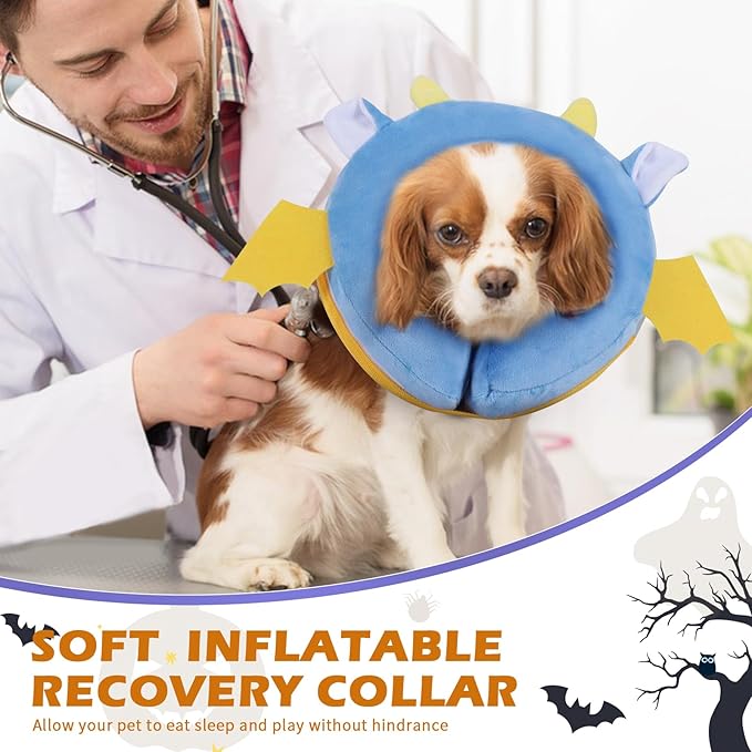 IEUUMLER Inflatable Recovery Dog Collar, Protective Donut Cone, Adjustable Soft Collar for Dog and Cat After Surgery Prevent from Biting & Scratching EU002 - Vampire M
