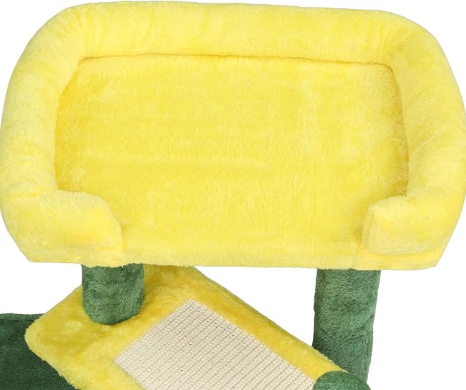 VINGLI Cat Tree, 27 inch Small Cat Tower with Scratching Post and Pad, Cat Condo for Indoor Kittens Padded Top Bed, Cats Indoor Activity Center (Yellow & Green)