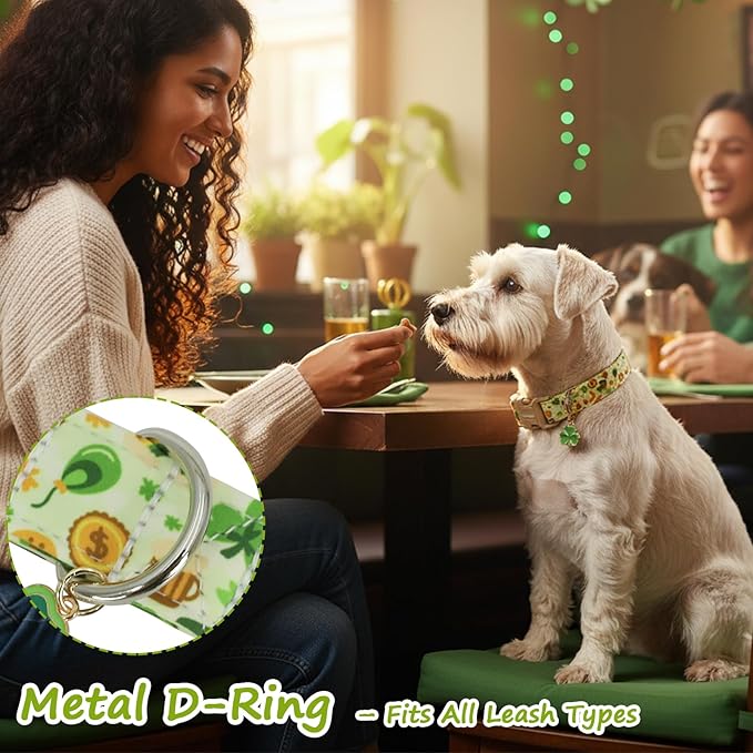 St. Patrick's Day Dog Collar,Light Green Puppy Collar with Lucky Shamrock,Adjustable Spring Cotton Collars Gifts for Small Medium Large Dogs,Dog Accessories S