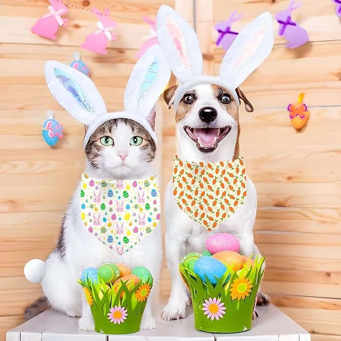 Easter Dog Bandana, 2 Pack Adjustable Holiday Party Pets Rabbit Easter Egg Bandana Triangle Bibs Dog Cat Scarf Set