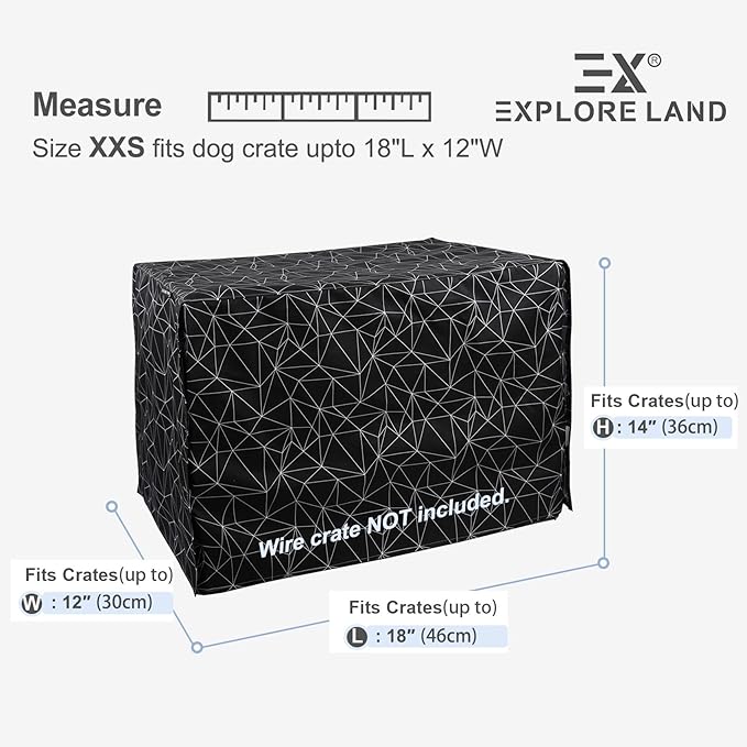 Explore Land Pattern Dog Crate Cover for 18 Inches Wire Cage, Heavy-Duty Polyester 1 2 3 Doors Standard Metal Pet Kennel Enclosure (Brief Polygonal)