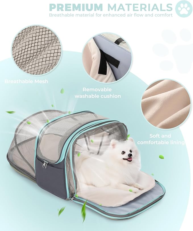 Expandable Cat & Small Dog Carrier Backpack, Soft-Sided Airline-Approved Pet Travel Bag with Dual-Side Expansion, Under-Seat Fit, Breathable Mesh, for Hiking, Vet Visits & Trips (Up to 22 lbs)