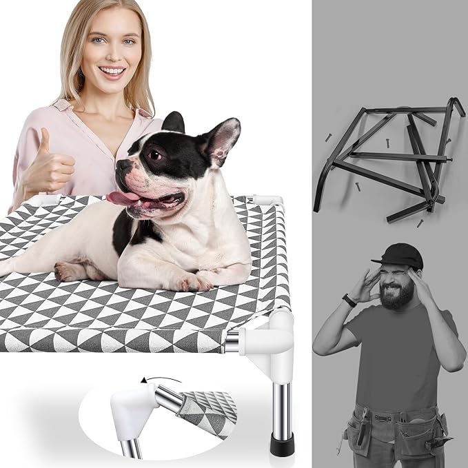 Elevated Outdoor Dog Bed Updated Raised Pet Cot Cooling Puppy Bed Lifted Dog Bed for Small Pets|Indoor Detachable Raised Dog Bed with Non-Slip Feet,Double-layer Cloth(S)