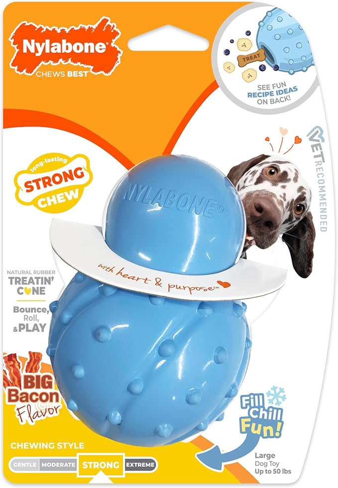 Nylabone Treatin' Cone Strong Stuffable Chew Toy for Dogs, Natural Rubber Fillable Treat Toy, Treat Dispensing Dog Toy, Bacon Flavor, Large Dogs - Up to 50 lbs, 1 Count
