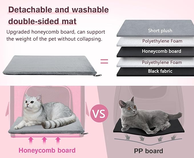 Pecute Cat Backpack Carrier Expandable, Pet Backpack for Cats & Small Dogs Up to 11lbs, with 4-Side Breathable Mesh, Multi-Entry & Lockable Zippers for Travel, Hiking, Camping - Hands Free, Pink
