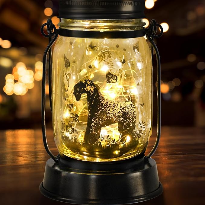 Kerry Blue Terrier Gifts for Women/Men, Pet Solar Lanterns Kerry Blue Terrier Dog Lovers Lantern Pet Loss Dog Memorial Lights Solar Garden Decoration for Yard,Patio,Backyard,Torches Lights Home Decor