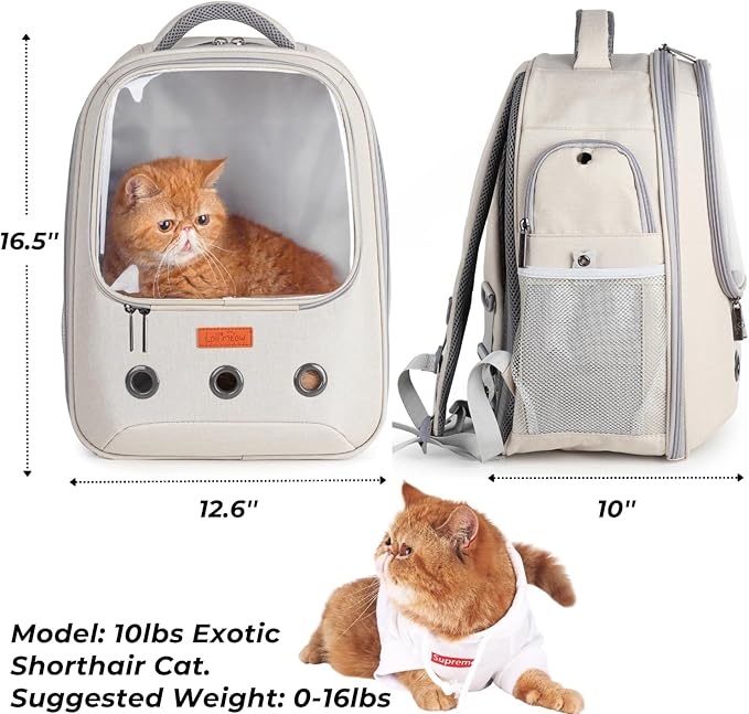 Lollimeow Pet Carrier Backpack, Bubble Backpack Carrier, Cats and Puppies,Airline-Approved, Designed for Travel, Hiking, Walking & Outdoor Use (Beige)