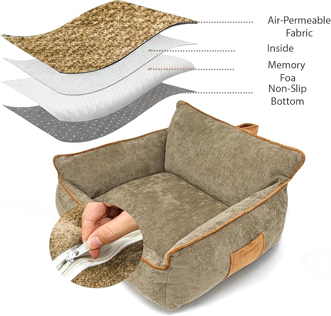 Orthopedic Dog Bed with Memory Foam, Washable Plush Pet Bed for Small, Medium & Large Dogs, Cozy Bolster Crate Dog Bed for Joint Support & Comfort.(Brown)