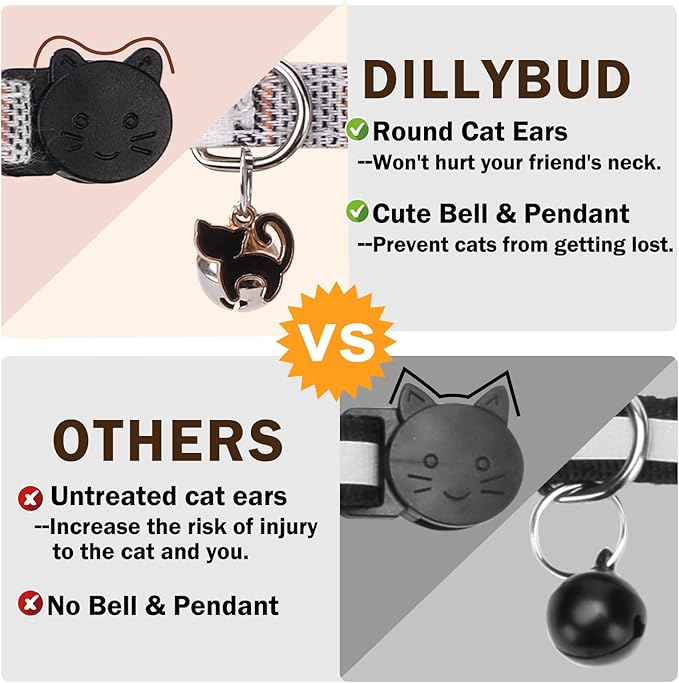 Cat Collar with Bells Breakaway, Bowtie Cat Collar for Boy Girl Cats with Removable Bow Tie Collar, Cute Plaid Kitten Collar with Bell & Pendant Adjustable, 2 Pack Pet Collars for Cats Puppy