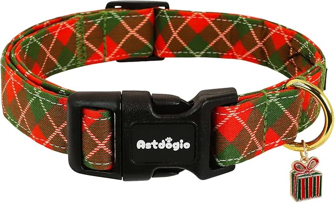Extra Small Christmas Dog Collar,Adjustable Dog Christmas Collars, Red Green Plaid Puppy Collar, Cute Dog Collars Holiday Collar for Girl Boy Dogs-XS
