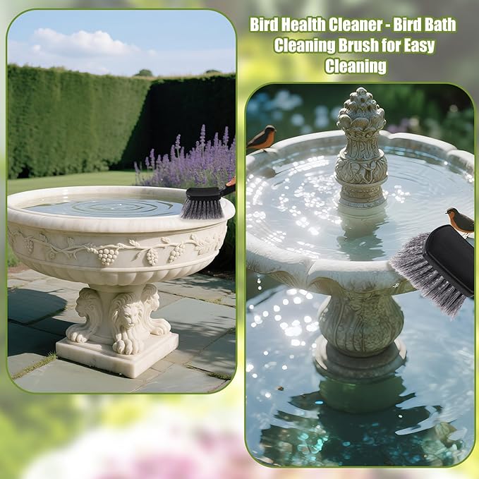 Bird Bath Brush, Black Animal Bath Cleaner with PVC Bristles and Ergonomic Plastic Handle Easy to Use Birdbath Accessories for Bird Feeder Outdoor Cleaning