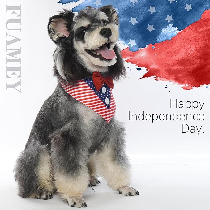 FUAMEY Dog Tuxedo American Flag for Small Dogs,Dog Formal Suit Dogs Attire Pet Bow Tie Puppy Party Costumes Cat Tux Outfits Pets Bandana Cosplay Adjustable Bowties 4th of July Independence Day XS