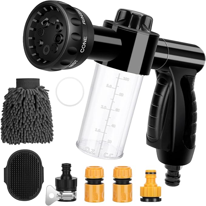 BOBOKA Pup Pony Jet 7-Piece Pet Bathing Tool Set - Blue Globe Valve Rubber Body - Threaded Inlet, G Connector Outlet - 3/4 Inch - Pet Shower, Car Wash, Plant Watering