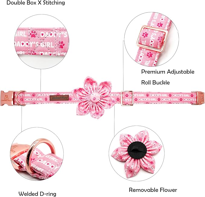 Lionheart glory Valentine's Day Dog Collar with Flower Dog Collars Pink Collars for Large Dogs, Spring Pet Puppy Collar Flowers
