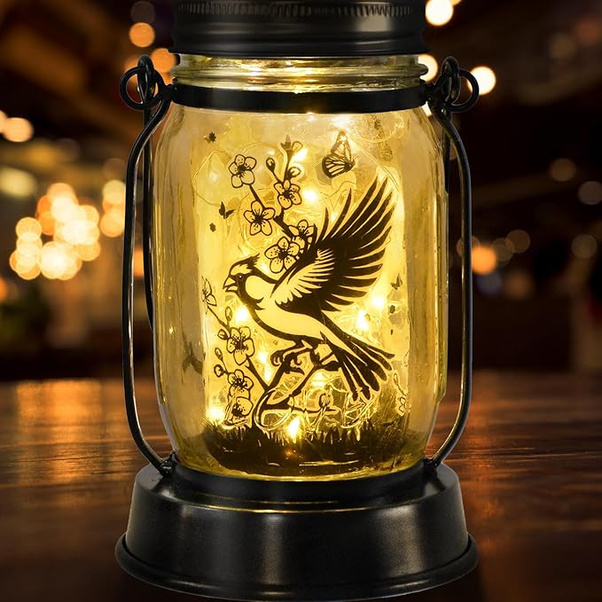 kyoryuger Cardinal Gifts for Women/Men Cardinal Solar Lanterns Mom Grandma Birthday Present Lantern Memorial Lights Solar Garden Decoration Outside for Yard, Patio,Backyard,Porch Torches