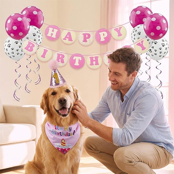 Pet Birthday Party Set,Dogs Bandana and Dog Birthday Hat with Star Pattern Design, Adjustable Sequin Bow tie Accessories, Blue Birthday Boy Scarf (Dark Blue)