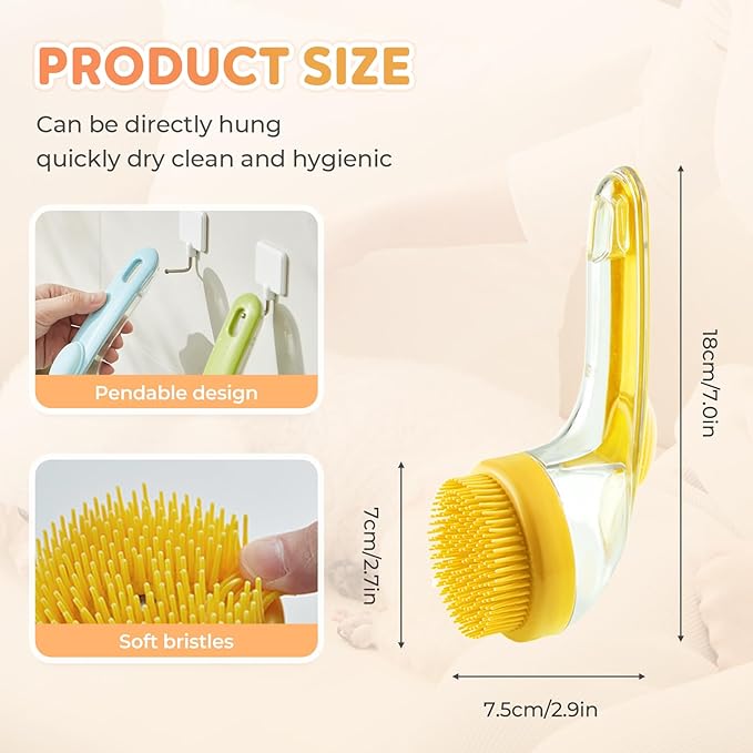 Pet Bath Brush, 2025 New 2 in 1 Dog Bath Brush with Built-in Shampoo Dispenser, Pet Wash Brush for Bathing Dog Grooming Massage Brush for Long Short Haired Dogs Cats Shower (Green, Fine teeth)