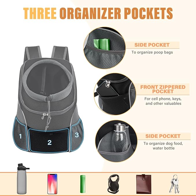 YUDODO Dog Front Carrier Backpack, Adjustable Breathable Pet Carrier for Small Dogs Cats, Ventilated Puppy Back Pack with Safety Belt, Lightweight Doggy Backpack for Hiking Outdoor (Black, L)