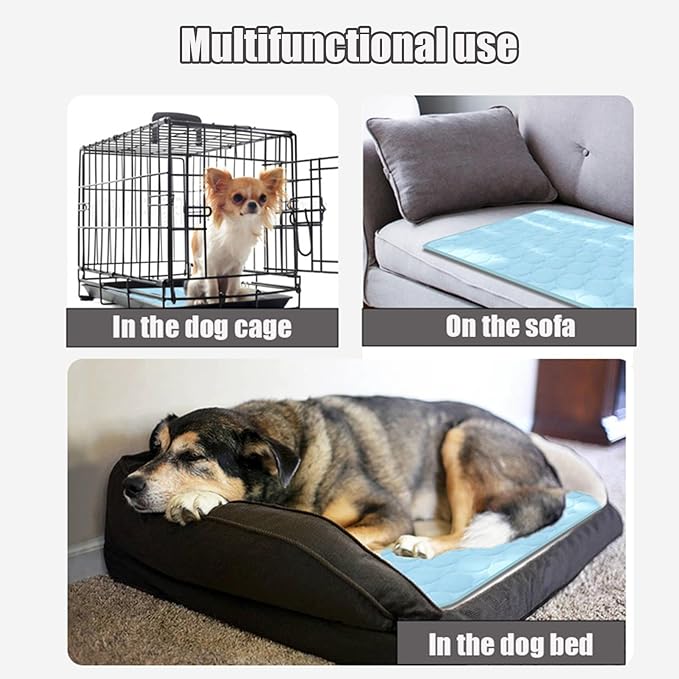 Upgraded Dog Cooling Mat, Pet Cooling Mats, Washable & Portable Pet Soft Pad, Foldable & Non-Slip Dog mats, Indoor Outdoor Uses in Kennel, Bed, Sofa or Car(Blue, M: 62×50 cm | 24×20 inch)