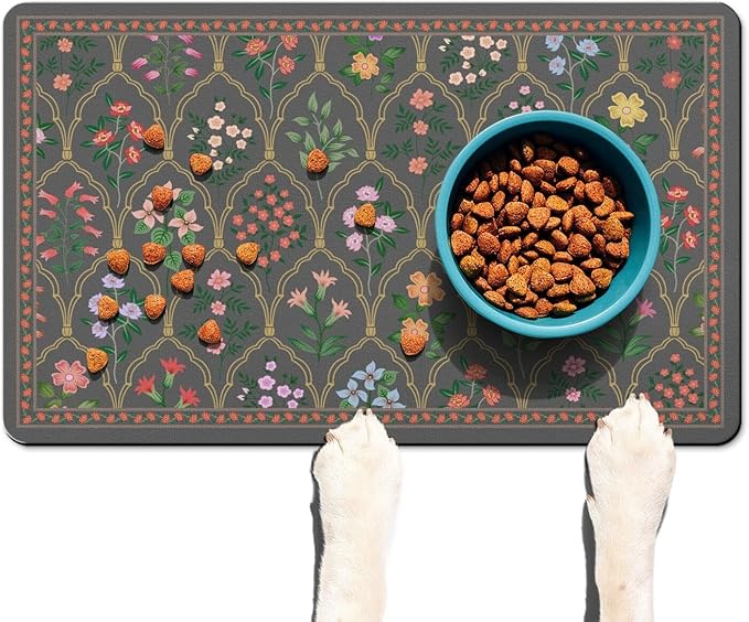Absorbent Pet Dog Bowl Mat for Food and Water, Pet Cat Food Feeding Mat with Non Slip Rubber Backing, Dog Food Mats for Floors Waterproof, 12"x20"